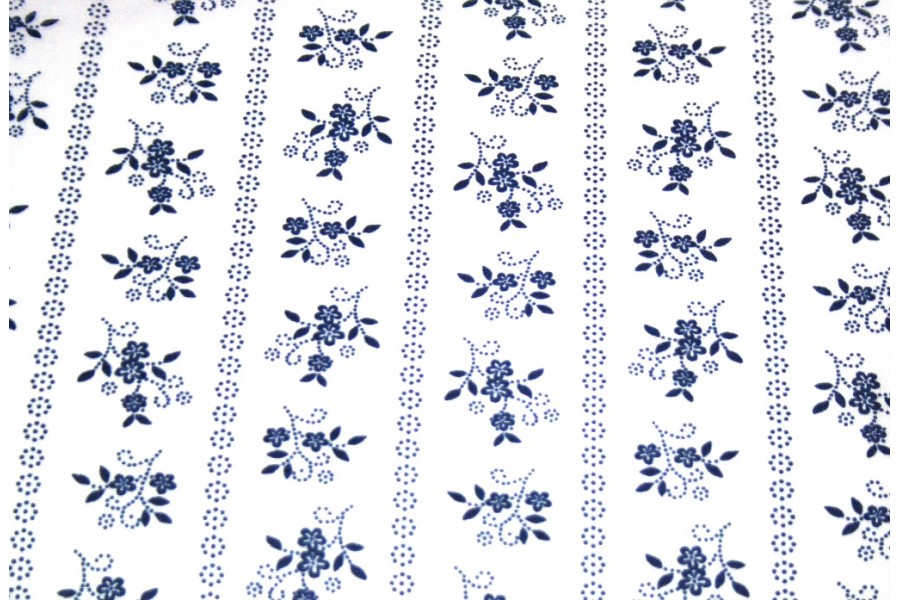 10cm Baumwolldruck Landhaus Blumenstreif dunkelblau/weiss (Grundpreis 15,00/m) 
